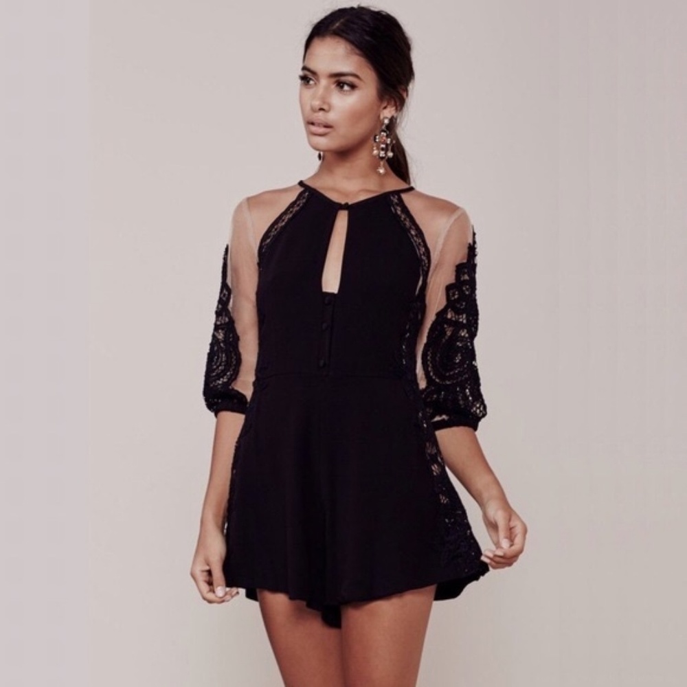 For Love And Lemons Black Lace Romper